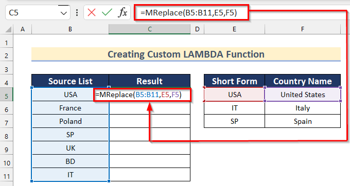 Create Custom LAMBDA Function to Find & Replace Multiple Words in Word from Excel List