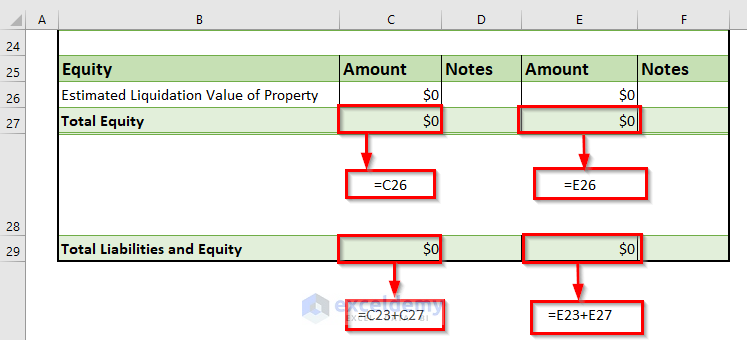 Simple Calculations for Rental Property Balance Sheet
