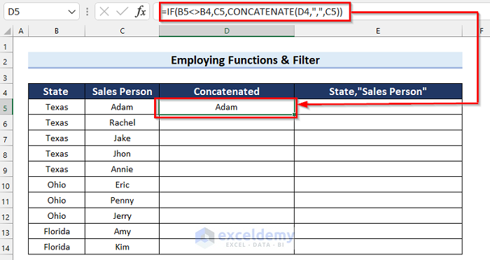 Using IF Function to Concatenate if Match in Excel