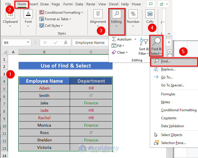 Using Find & Select Feature to Filter by Text Color in Excel