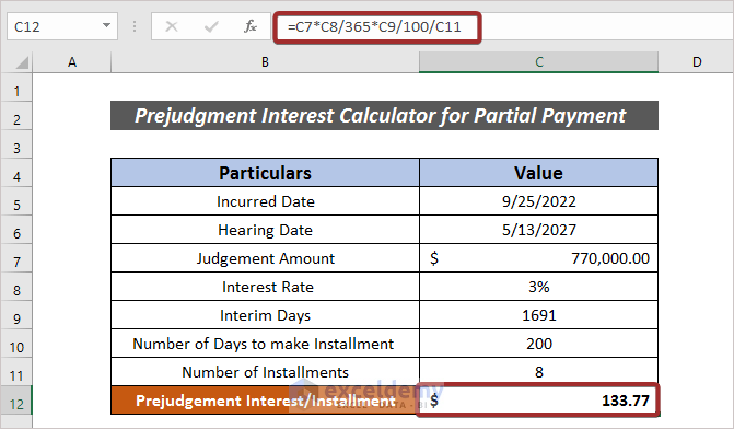Prejudgment Interest Calculator Excel