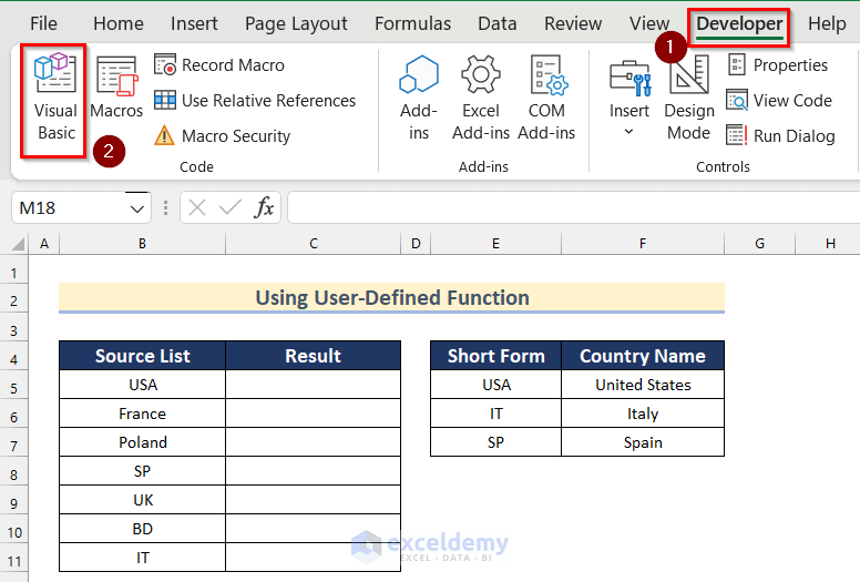 Find and Replace Multiple Words Using User-Defined Function from Excel List
