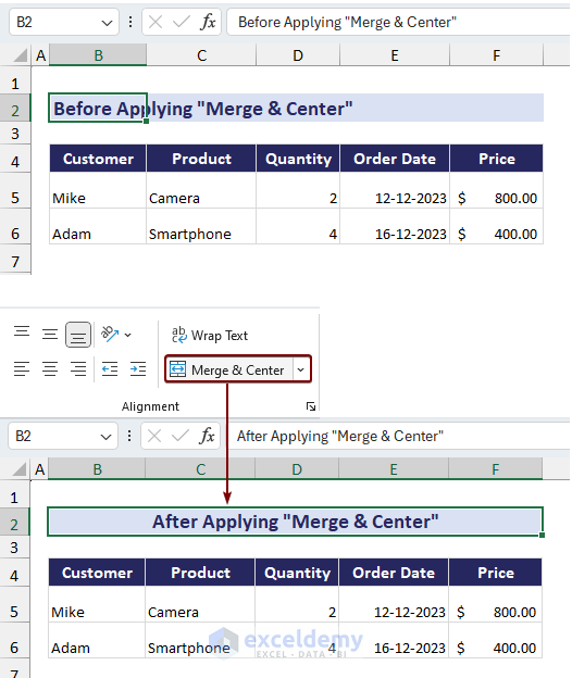 Merge & Center in Excel
