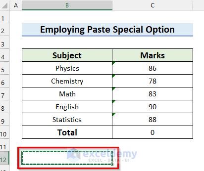 Employ Paste Special Option When AutoSum is Not Working and Returns 0 in Excel