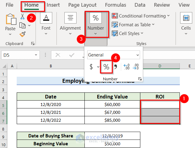 Each Year ROI Percentage Calculation in Excel
