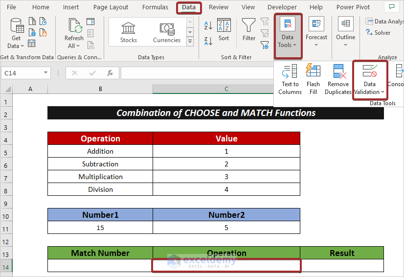 Excel CHOOSE Function Drop Down List