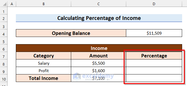 Calculate Percentage of Income