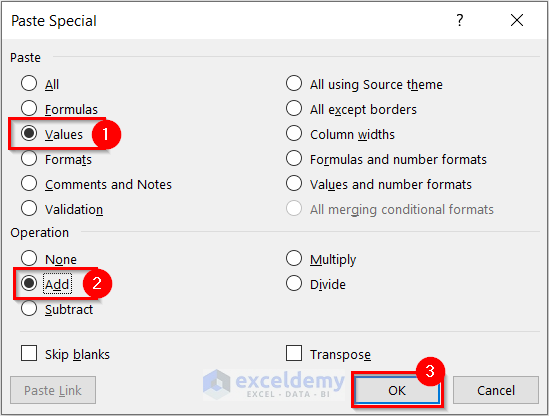 Paste Special Dialog Box in Excel for AutoSum not Working and Returns 0