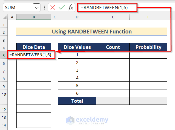 Illustrate Uniform Probability Distribution Using RANDBETWEEN Function in Excel