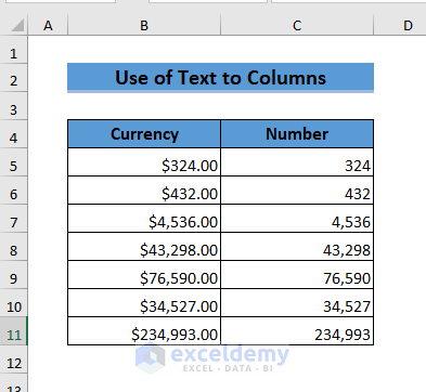 Currency to Number Converted in Excel