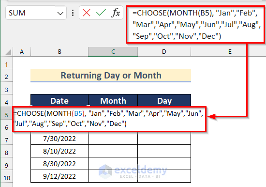 Returning Month to Perform IF Condition with CHOOSE Function in Excel