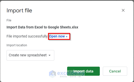 Opening Imported Data from Excel to Google Sheets