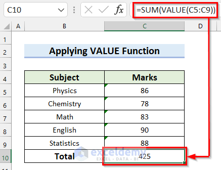 Applying VALUE Function in Excel for AutoSum not Working and Returns 0