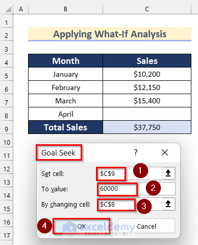 Opening Goal Seek Box to Analyze Raw Data in Excel