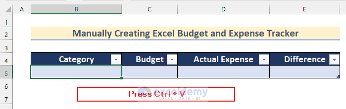 Using Keyboard Shortcut Enter Categories for Budgeting and Expense Tracking in Excel
