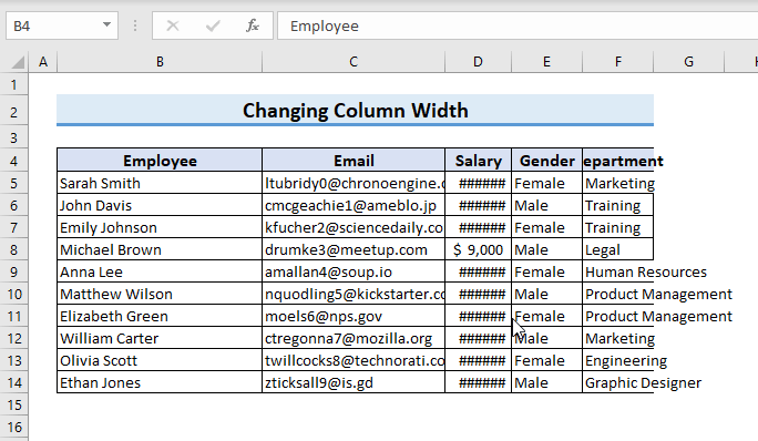 Changing column width