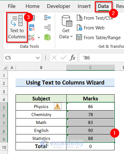 Use Text to Columns Wizard When Excel AutoSum is Not Working and Returns 0