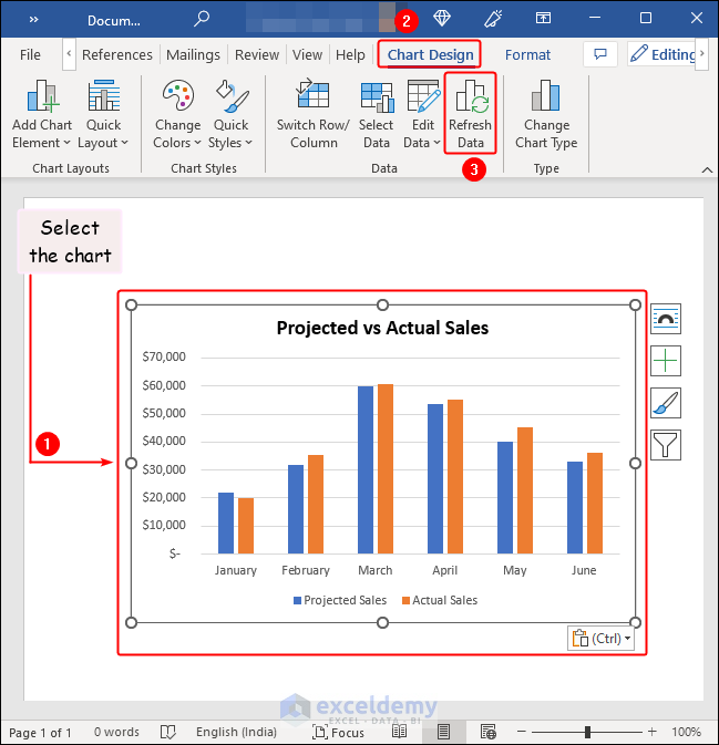 Refreshing chart in Word