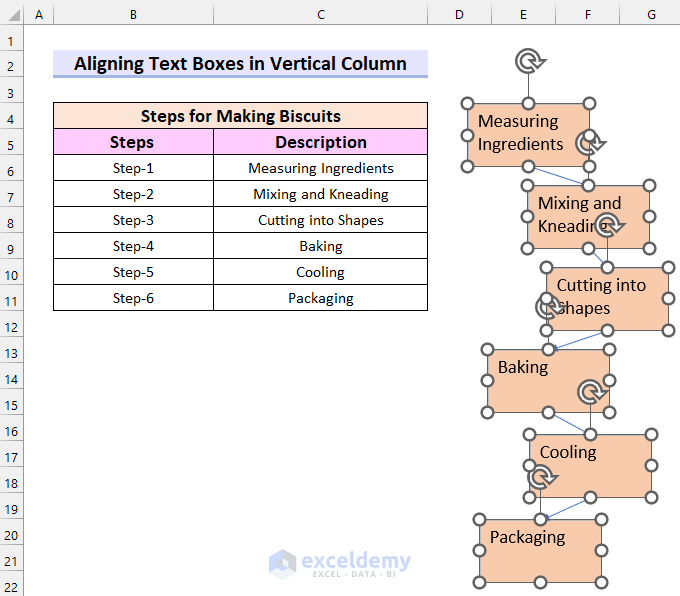 Selecting Text Boxes to Align in Excel