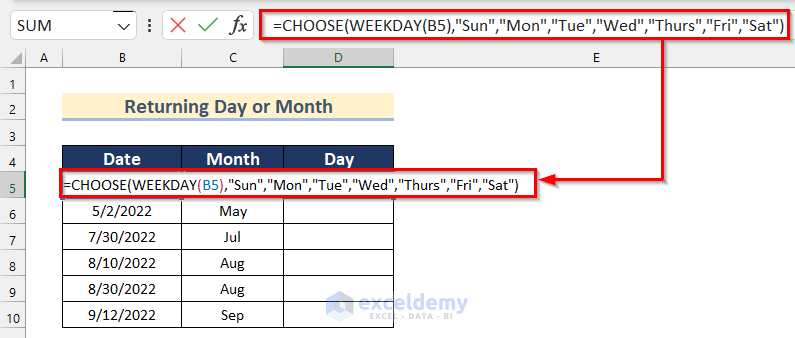 Returning Day to Perform IF Condition with CHOOSE Function