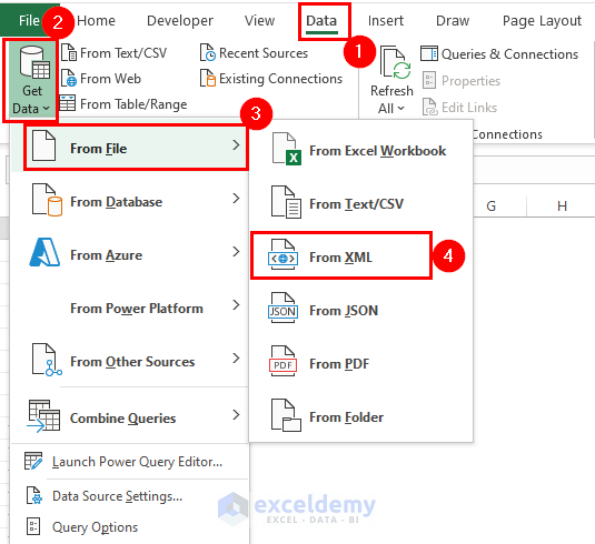 Use of Data Tab to Convert XML to Excel Table