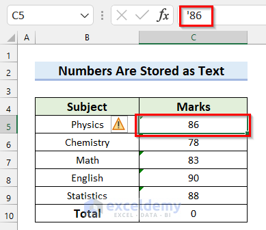 Numbers Stored as Text in Excel