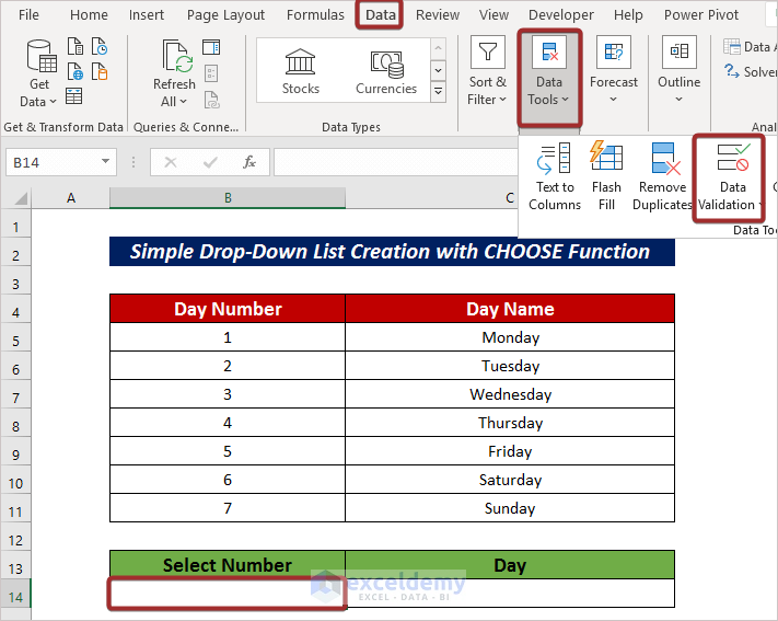 Simple Drop-Down List Creation with CHOOSE Function