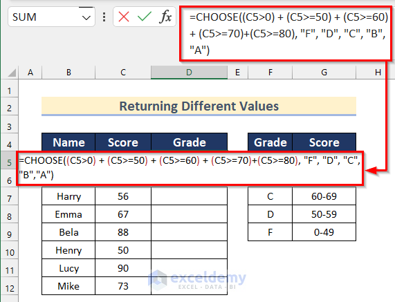 Return Different Values Using CHOOSE Function in Excel