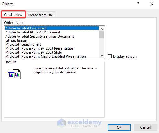 Use of Object Feature in Insert Tab to Insert PDF as Image in Excel