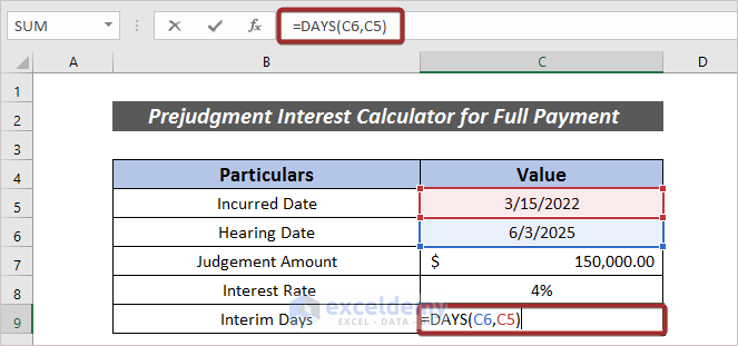 Prejudgment Interest Calculator for Full Payment at a Time