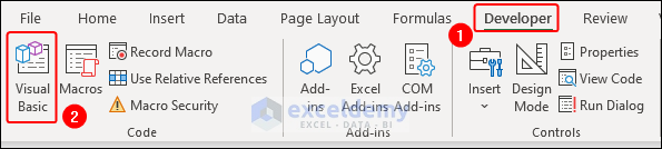 navigating to Developer tab