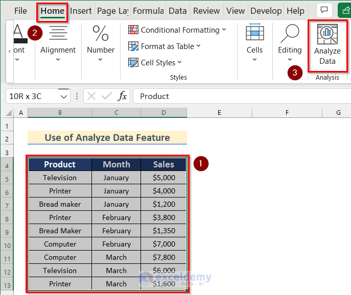 Raw Data Scanning with Analyze Data Feature in Excel
