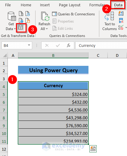 Use of Power Query to Convert Currency to Number in Excel