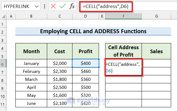 Using CELL Function to Copy Cell Address in Excel