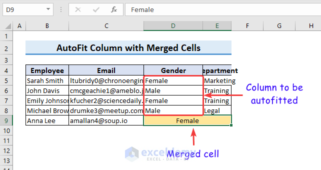 Column including merged cell
