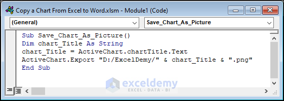 VBA code to save chart as picture in Excel