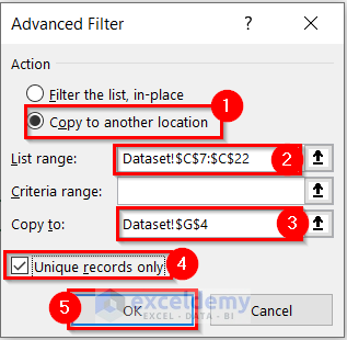 Advanced Filter Dialog Box to Create a Personal Cash Flow Statement in Excel