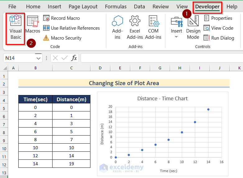 Changing Size of Plot Area to Adjust Chart Gridlines Spacing in Excel
