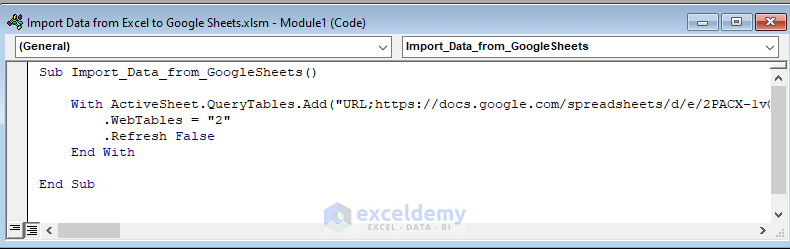 VBA Code to Import Data from Google Sheets to Excel