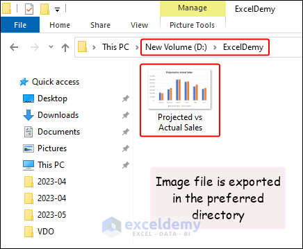 image file is exported in preferred directory