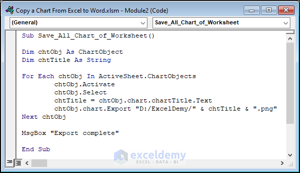 VBA code to save all charts in a selected sheet as pictures