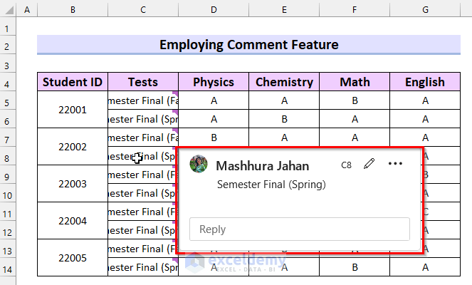Employing Comment Feature in Excel to Show Full Cell Contents on Hover in Excel