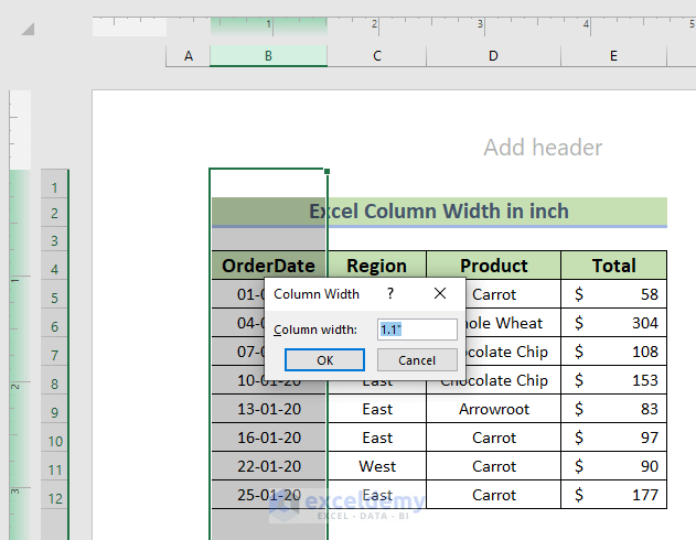 Column Width along with units