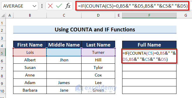 Use COUNTA Function to Concatenate If Cell Values Match in Excel