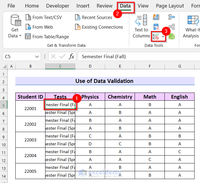 Use of Data Validation in Excel