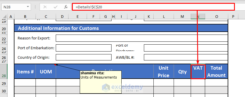 Using sheet reference for Using TODAY function for Proforma Invoice for Advance Payment in Excel