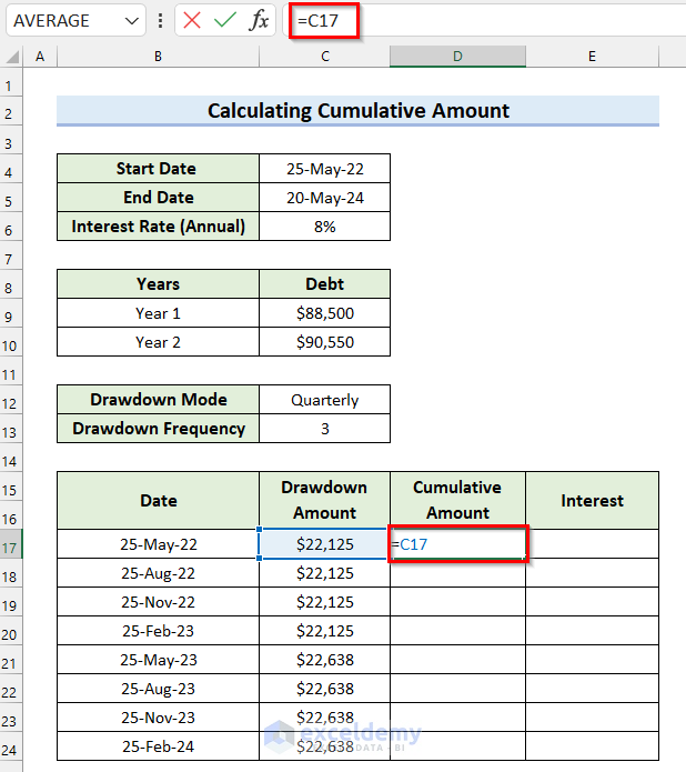 Calculate Cumulative Amount for Calculation of Interest During Construction