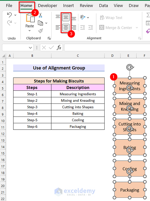 Use Alignment Group to Align Text Within Text Boxes in Excel