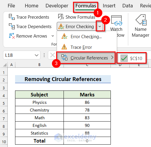 Excel AutoSum Not Working Returns 0 because of Circular References