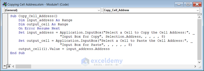 VBA Code to Copy Cell Address in Excel
